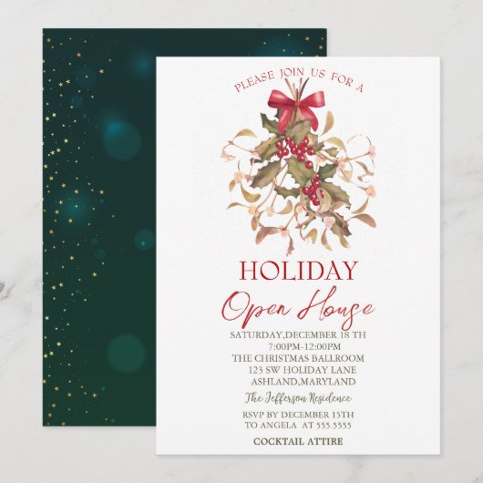 Invitation Maison ouverte de Noël Mistletoe (Devant / Derrière)