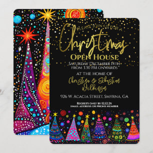 Invitation Maison ouverte de Noël Noir Or Coloré