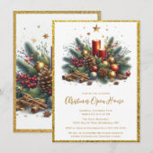 Invitation Maison Ouverte de Noël Paillettes Or Élégantes (Devant / Derrière)