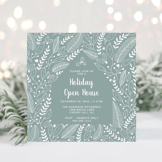 Invitation Maison ouverte de Noël Saison Floral Sage Vert