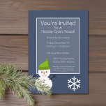 Invitation Maison ouverte de Noël - Snowman bleu marine<br><div class="desc">Invitation de vacances avec un mignon bonhomme de neige et un arrière - plan bleu marine</div>