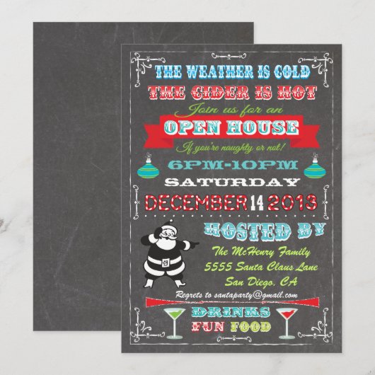 Invitation Maison Ouverte de Noël Super Fun sur Tableau Noir (Devant / Derrière)