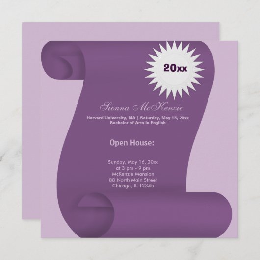 Invitation Maison ouverte de remise des diplômes (Violet) (Devant / Derrière)