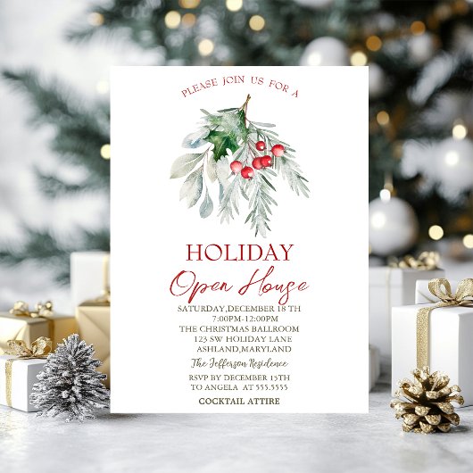 Invitation Maison ouverte de vacances Watercolor Mistletoe