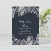 Invitation Maison ouverte d'hiver avec verdure bleue (Debout devant)