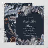 Invitation Maison ouverte d'hiver avec verdure bleue (Devant / Derrière)