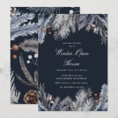 Invitation Maison Ouverte d'Hiver Verdure Bleue (Devant / Derrière)