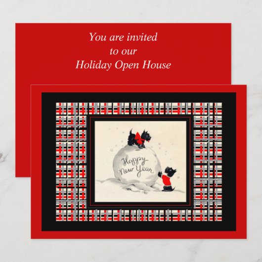 Invitation Maison ouverte du Nouvel An du chien Scottie (Devant / Derrière)