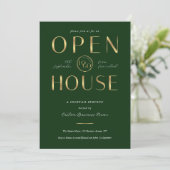 Invitation Maison Ouverte Élégante avec Logo Vert et Or (Debout devant)