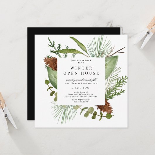 Invitation Maison ouverte élégante en verdure hivernale (Devant/Arrière en situation)