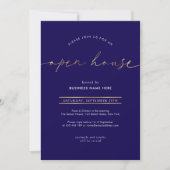 Invitation Maison ouverte élégante Navy & Or Script (Devant)