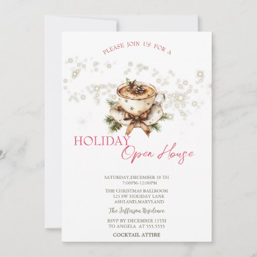 Invitation Maison Ouverte Étoiles de Café de Noël (Devant)