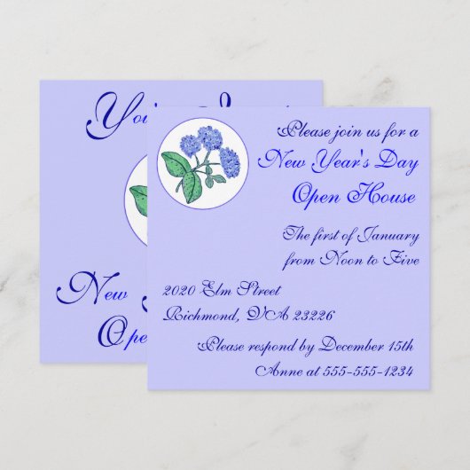 Invitation Maison ouverte le jour de l'an Hydrangea (Devant / Derrière)