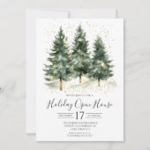 Invitation Maison ouverte pour les fêtes avec des arbres de p (Devant)
