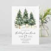 Invitation Maison ouverte pour les fêtes avec des arbres de p (Debout devant)