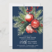 Invitation Maison ouverte pour les Fêtes Baubles Peints Bleu (Devant)