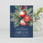 Invitation Maison ouverte pour les Fêtes Baubles Peints Bleu (Debout devant)