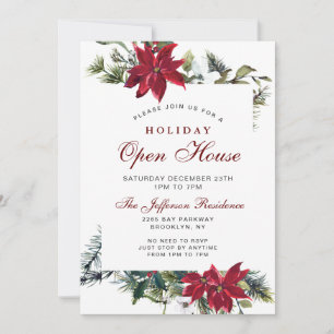 Invitation Maison ouverte pour les fêtes de Noël avec Poinset
