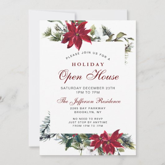 Invitation Maison ouverte pour les fêtes de Noël avec Poinset (Devant)