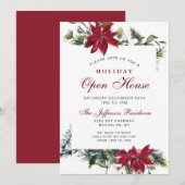 Invitation Maison ouverte pour les fêtes de Noël avec Poinset (Devant / Derrière)