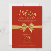 Invitation Maison ouverte pour les fêtes de Noël Bow doré rou (Devant)