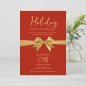 Invitation Maison ouverte pour les fêtes de Noël Bow doré rou (Debout devant)