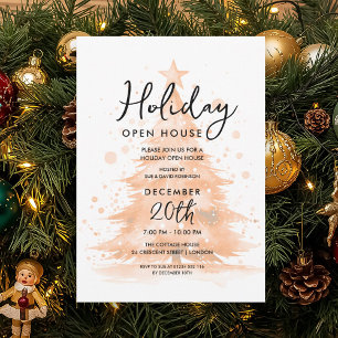 Invitation Maison ouverte pour les Fêtes Rose Gold Arbre pein