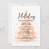 Invitation Maison ouverte pour les Fêtes Rose Gold Arbre pein (Devant)