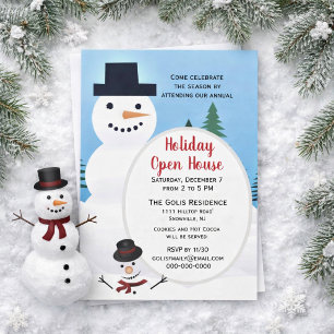 Invitation Maison ouverte pour Noël bonhomme de neige mignon
