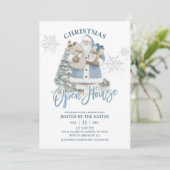 Invitation Maison ouverte pour un Noël d'hiver bleu (Debout devant)