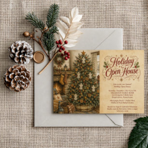 Invitation Maison ouverte pour un Noël rustique à la campagne