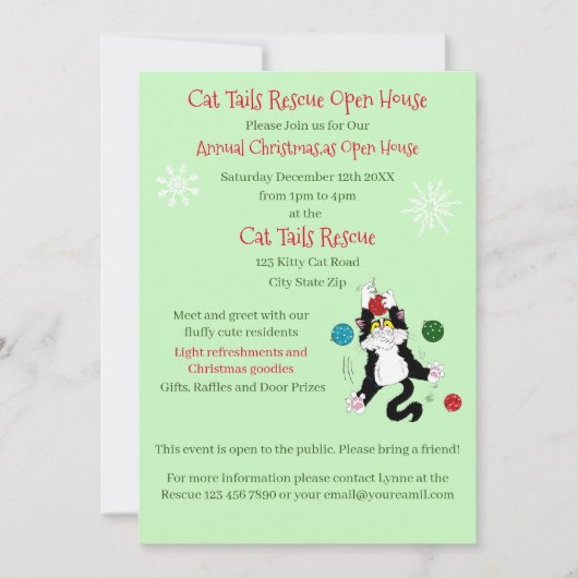Invitation Maison ouverte Secourt d'abri pour chats de Noël (Devant)