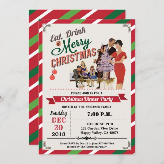 Invitation Maison rétro Noël (Devant / Derrière)