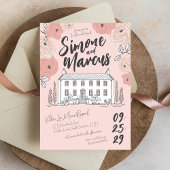 Invitation Maison toscane à main rose Floral Mariage unique