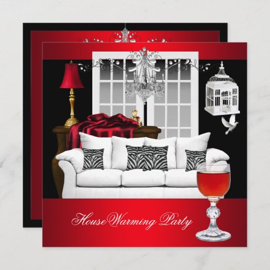Invitation MaisonChauffage Rouge Blanc Noir Chandelier ROUGE (Devant / Derrière)