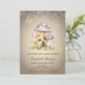 Invitation Maisons Champignons Papillon Doré Baby Shower (Debout devant)