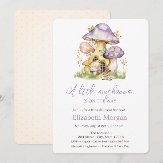 Invitation Maisons Champignons Pois Bébé Shower (Devant / Derrière)