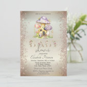 Invitation Maisons de champignons pailletés dorés Baby Shower (Debout devant)