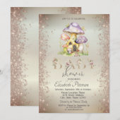 Invitation Maisons de champignons pailletés dorés Baby Shower (Devant / Derrière)