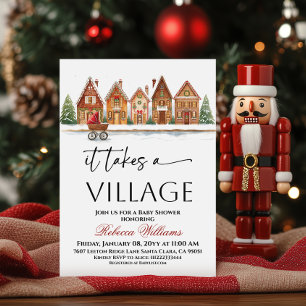 Invitation Maisons de Village Rustique Poussette Bébé Fête de