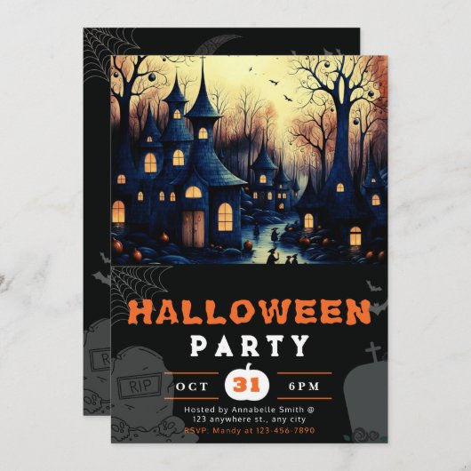 Invitation Maisons éffrayantes Hantées Maisons Citrouilles Ha (Devant / Derrière)