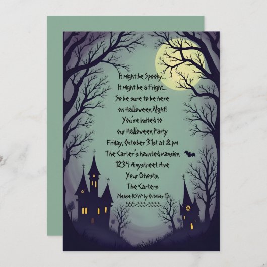 Invitation Maisons hantées et arbres Éffrayants Fête d'Hallow (Devant / Derrière)