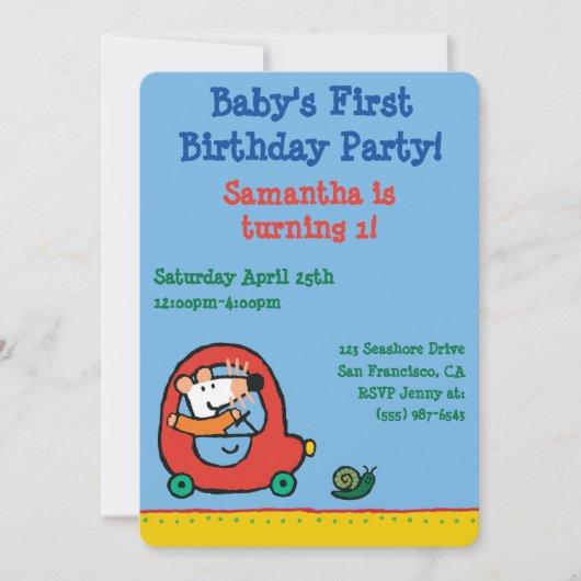 Invitation Maisy conduit une voiture rouge mignonne (Devant)