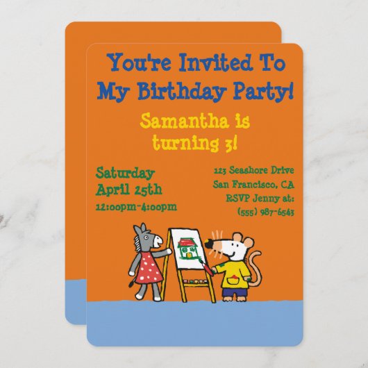 Invitation Maisy et Dotty Paint à l'école maternelle (Devant / Derrière)