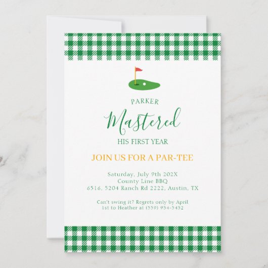 Invitation Maîtrise Première Année Un Trou En Un Anniversaire (Devant)