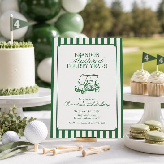 Invitation Maîtrisé Quarante Ans Golf 40e Anniversaire Vert