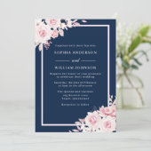 Invitation Majestic Blush & Navy Floral Mariage Aquarelle (Debout devant)