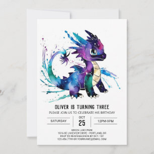 Invitation Majestic Cute Dragon Digital Boy Anniversaire