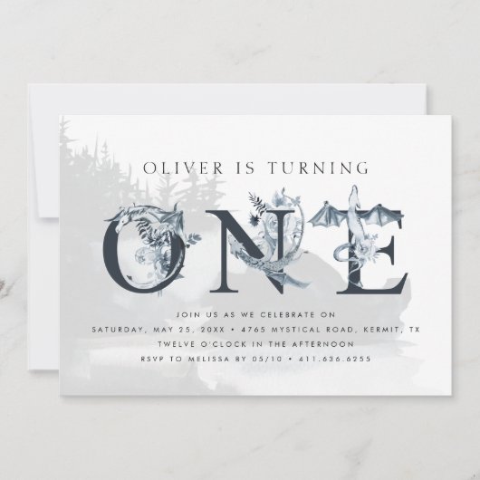 Invitation Majestic Dragon Mythique Garçons 1er anniversaire (Devant)