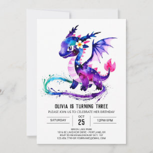 Invitation Majestic Purple Dragon Digital Girl Anniversaire
